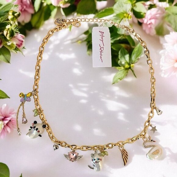 Betsey Johnson Jeweled Critters Charm Necklace & Mini Travel Jewelry Bag - Picture 5 of 8